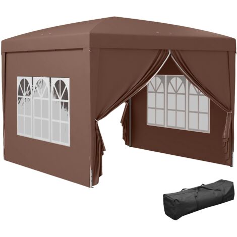 Gazebo da Giardino 3x3 m Pieghevole con 4 Pannelli Laterali in Acciaio e Tessuto Oxford Caffè