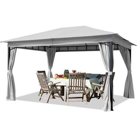 CARPASOL Gazebo da Giardino 3x4 m con telo impermeabile da ca. 180g/m² - 4 pareti laterali grigio chiaro – profilo da ca. 6x6 cm