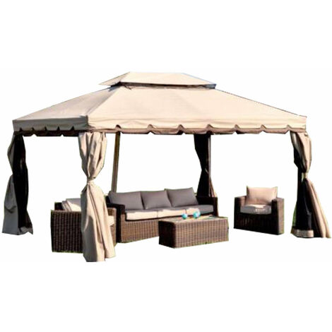 Gazebo da Giardino 3x4m in Alluminio con Zanzariera Bauer Ecrù