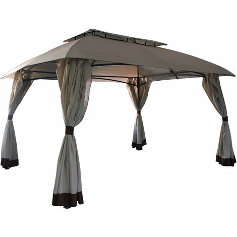 Gazebo da Giardino 4x3m in Acciaio e Poliestere Beige