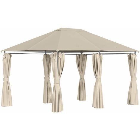 Gazebo da Giardino 3X4 Con Zanzariere Teli Laterali Struttura Acciaio  Robusto Antipioggia Ombreggiante 180 g AntiUV Antivento Esterno Terrazzo  Beige