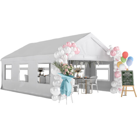 Gazebo da Giardino 4x6 m con Pannelli Laterali, 6 Finestre e Doppio Ingresso, in Acciaio Galvanizzato, Bianco