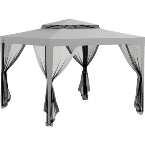 Gazebo da giardino Barnum 3m x 3m con 4 zanzariere rimovibili - Doppio tetto - Grigio