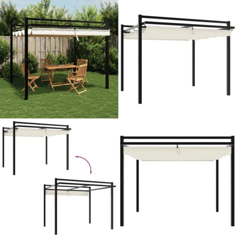 Gazebo da Giardino con Tetto Retrattile Crema 3x3m in Alluminio - Gazebo con tetto retrattile - Gazebo in alluminio