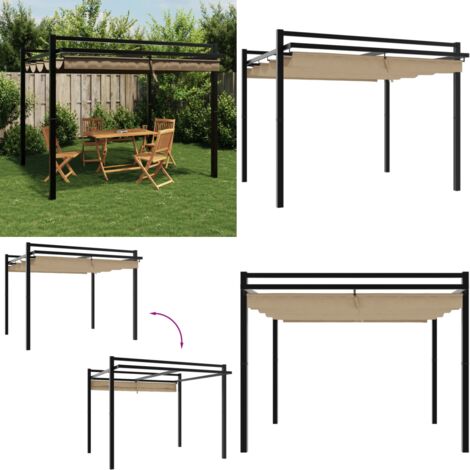 Gazebo da Giardino con Tetto Retrattile Tortora 3x3 m Alluminio - Gazebo con tetto retrattile - Gazebo alluminio