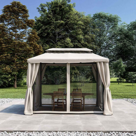 Gazebo Da Giardino Con Zanzariera 3x3 Mt Struttura In Alluminio E Acciaio Con Pareti Laterali E Zanzariere Con Camino Antivento E Copertura Impermeabile Picchetti Inclusi