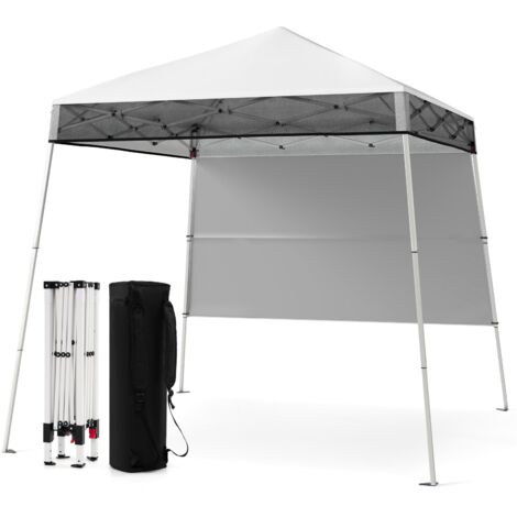 Gazebo da giardino da 182 x 182 cm con pannello laterale, tenda pieghevole per feste con gambe angolate regolabili, 4 picchetti, facile da montare, per feste, bianco