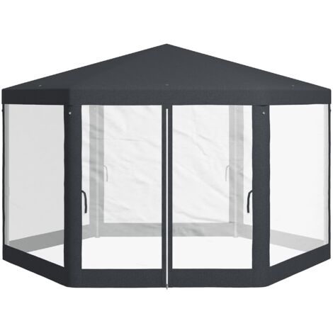 Gazebo da Giardino Esagonale con Doppio Ingresso 3.94x3.94x2.5 m in Metallo e Poliestere Grigio