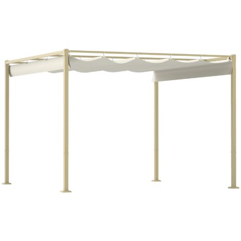 Gazebo da Giardino Pergola 298x297x221 cm con Tettuccio Retrattile  Viti e 8 Picchetti in Poliestere 180g e Metallo Cachi
