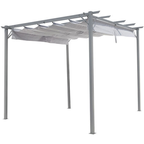 Gazebo da giardino pergola con telo scorrevole grigio 2,86 x 2,86 m