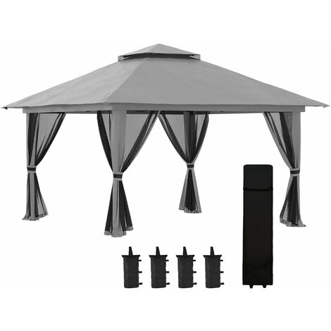 Gazebo da Giardino Pieghevole 392x392x283 cm in Acciaio e Tessuto Oxford Grigio