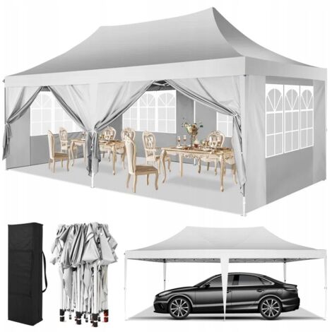 Gazebo da giardino pieghevole 3x6M Protezione UV impermeabile, Barnum pieghevole per matrimoni, picnic, mercati, campeggio con 6 pareti laterali rimovibili, Bianco