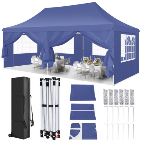 Gazebo da giardino pieghevole 3x6M Protezione UV impermeabile, Gazebo Impermeabile Pop Up da 3x6m, Barnum pieghevole per matrimoni, picnic, mercati, campeggio con 6 pareti laterali rimovibili, Blu pro