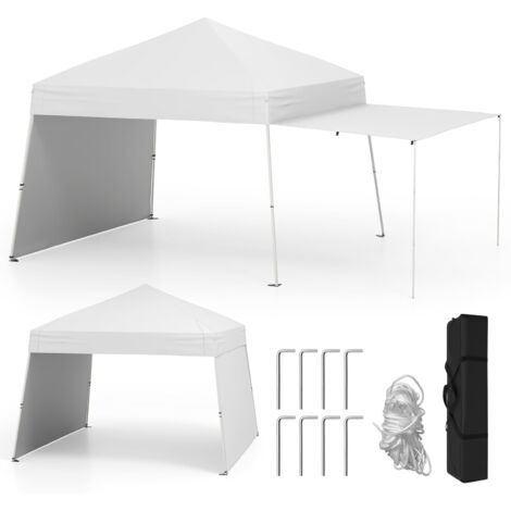 Gazebo da giardino pieghevole 430 x 280 cm, Tenda da festa pieghevole portatile con pareti laterali trasformabile in tendalino, per campeggio, Bianco
