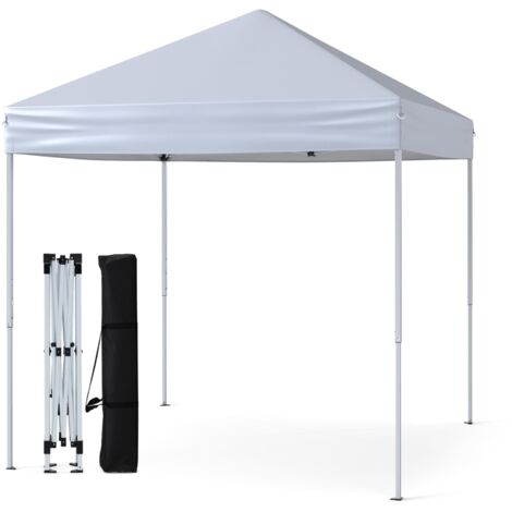 Gazebo da giardino pieghevole con tetto ventilato 202 x 202 cm, tenda pieghevole per feste con altezza regolabile, borsa per il trasporto, 8 picchetti e 4 corde antivento, bianco