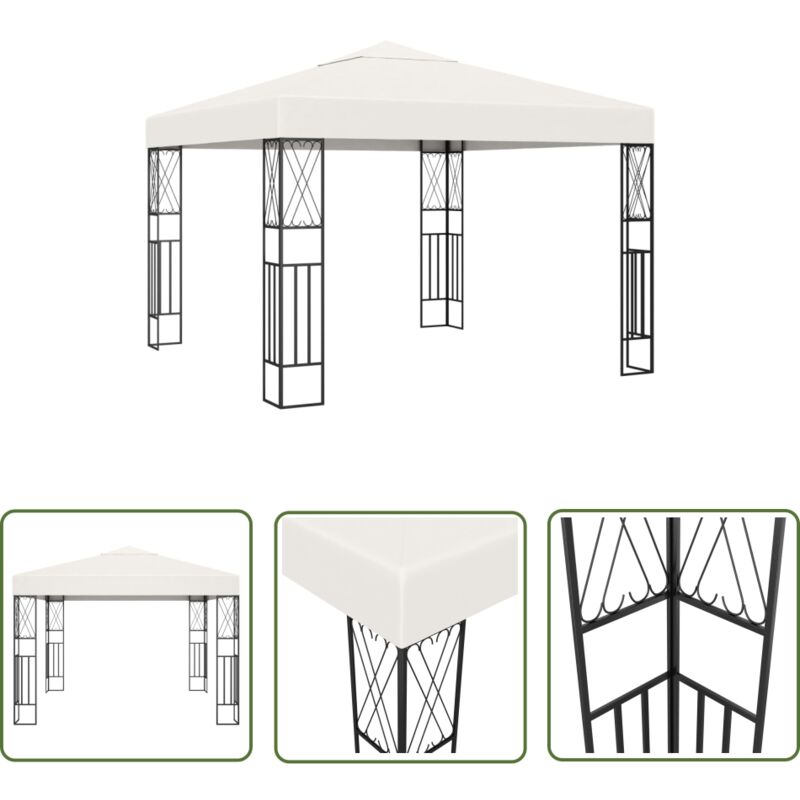 The Living Store Tonnelle 3x3 m Crème Tissu - Tente Extérieure - Abri Solaire - Parasol - Tonnelle Pliable - Gazebo