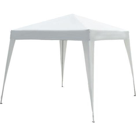 Gazebo de Jardin Pliant 2.4x2.4m avec Armature en Acier et Cordes Anti-Vent, Blanc