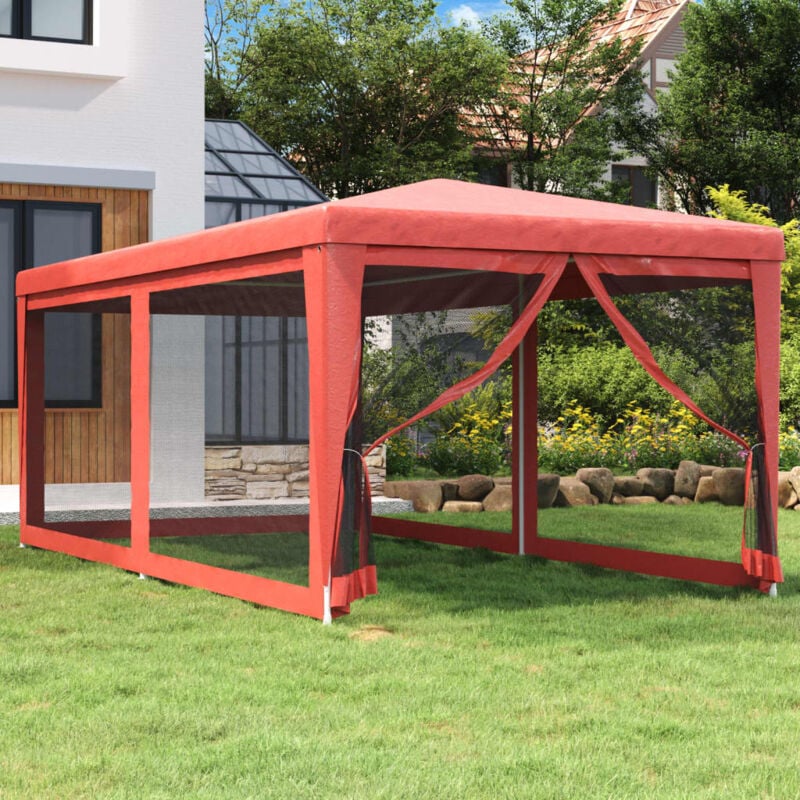 Tente de fête avec 6 parois latérales en maille Rouge 3x6m pehd - Vidaxl