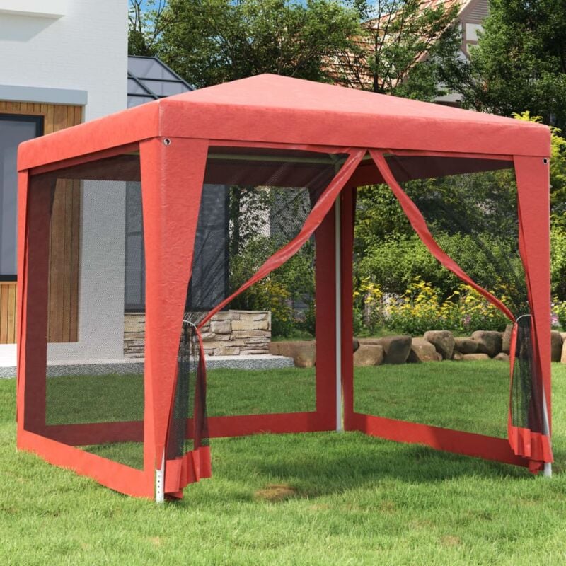 Tente de fête avec 4 parois latérales en maille Rouge 2.5x2.5 m - Vidaxl