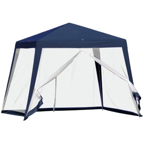 Gazebo de jardin résistant aux intempéries de 3 x 3 mètres avec moustiquaire, gazebo/tente de réception, bleu, métallisé et en polyester.