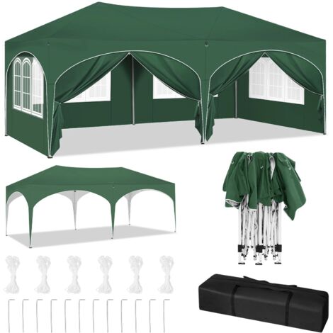 Gazebo de pavillon pliant 3x6m auvent de jardin avec 6 parois latérales hauteur réglable tente de fête de Protection UV étanche avec sac Vert