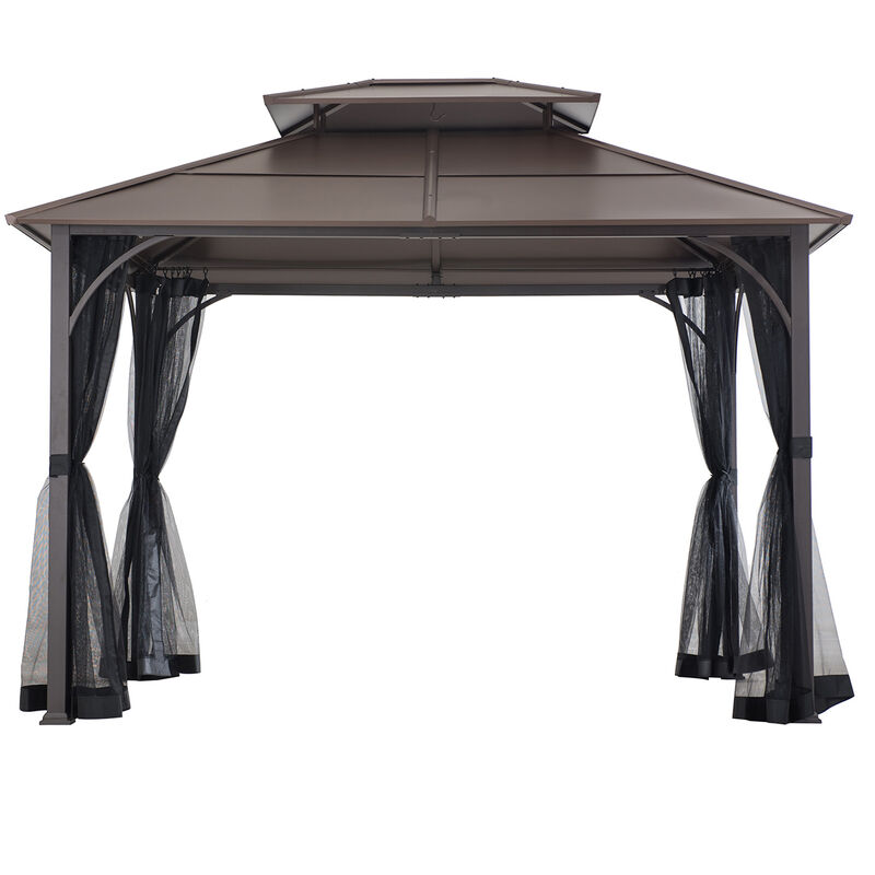 Gazebo en acier kaldi en marron - 307cm x 366cm