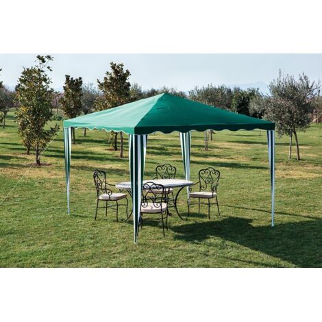 Gazebo en acier peint avec dessus en polyester vert 3x3x2,5 me'tres pour jardin exte'rieur