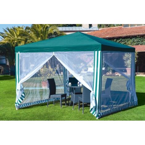 GAZEBO EN ACIER VERT AVEC MOUSTIQUE - 3X3X2.5M