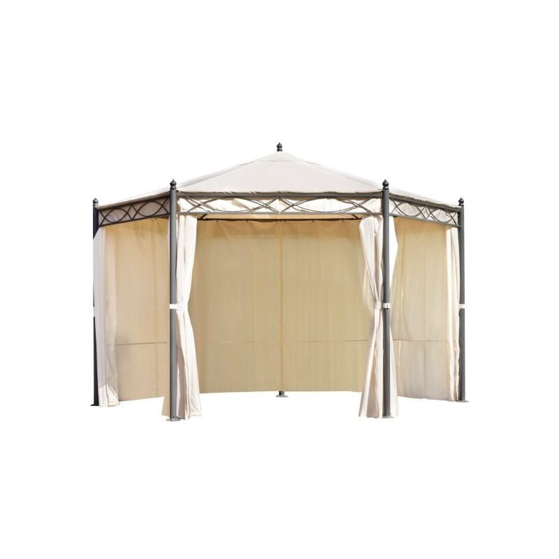 Caesaroo - Gazebo esagonale in ferro antracite, copertura poliestere sabbia, 4x4 mt Oregon