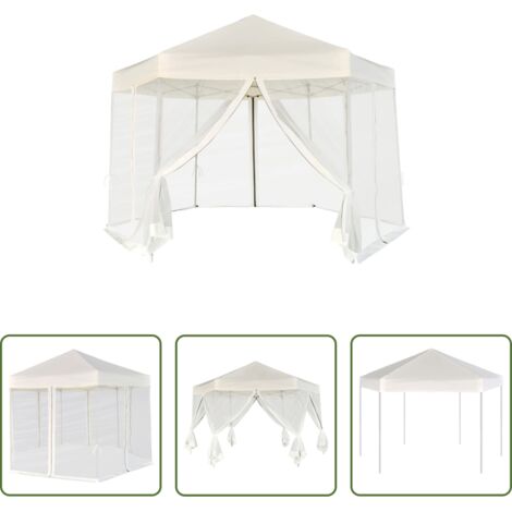 Gazebo esagonale -  Gazebo Esagonale Pop-Up con 6 Pareti Bianco Crema 3,6x3,1 m