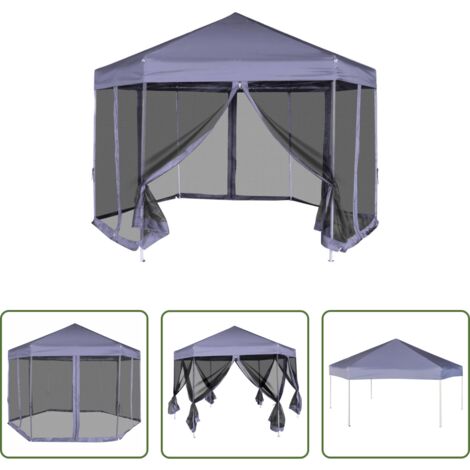 Gazebo esagonale -  Gazebo Esagonale Pop-Up con 6 Pareti Blu Scuro 3,6x3,1 m