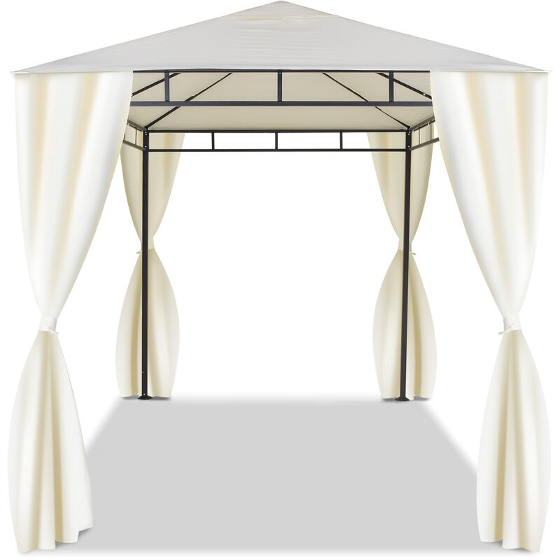 Frankystar - Gazebo extérieur 3x2 m en fer forgé élégant gazebo de jardin complet avec rideaux latéraux couleur écru