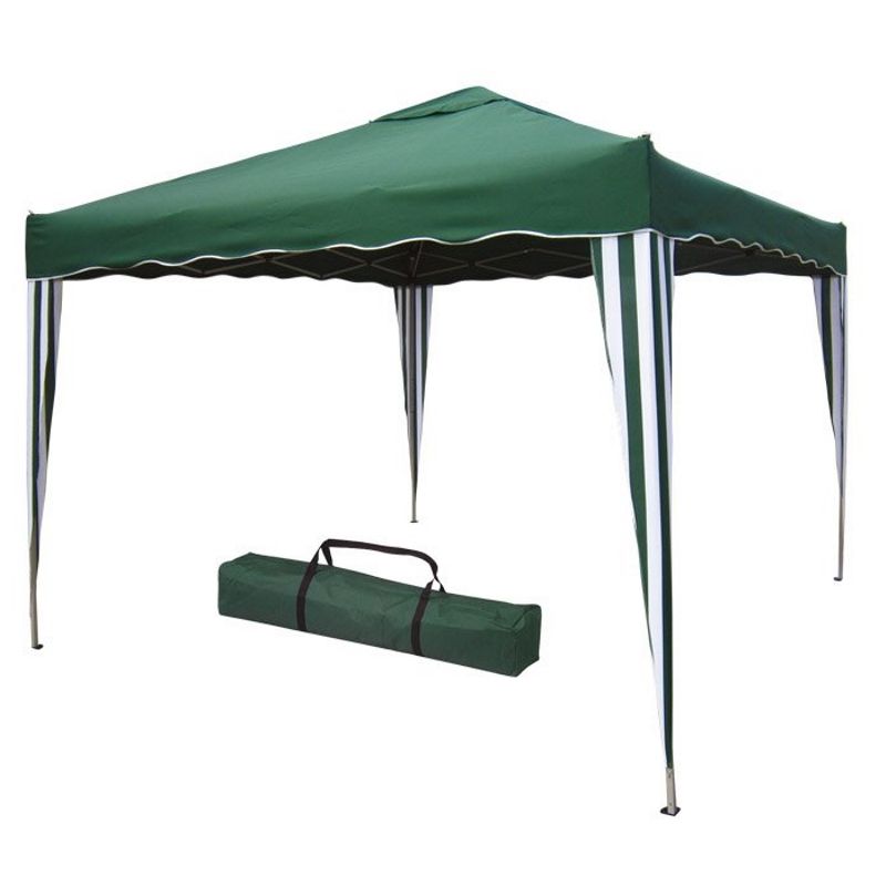 Gazebo in acciaio bianco/verde 3x3 mt 2,6h - richiudibile a ombrello fisarmonica + sacca