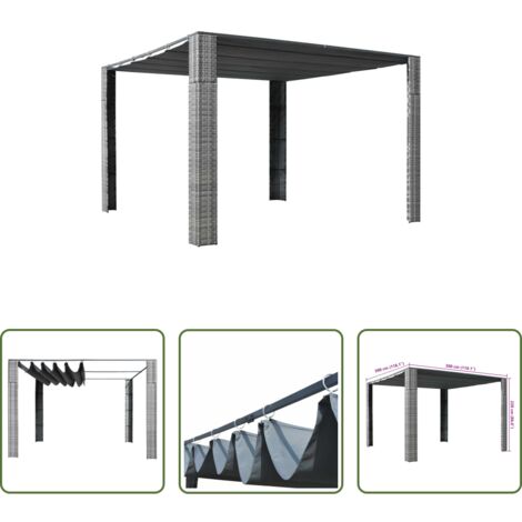 Gazebo in polyrattan -  Gazebo con Tetto in Polyrattan 300x300x220cm Grigio e Crema
