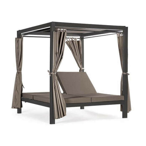 Gazebo letto da giardino 200x150 cm struttura in alluminio con schienale regolabile e tende perimetrali frangivista Luxury -  Black