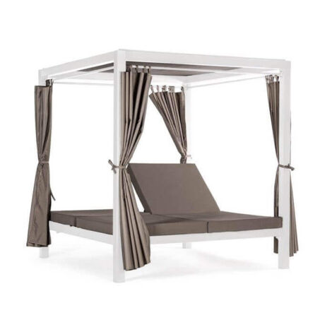 Gazebo letto da giardino 200x150 cm struttura in alluminio con schienale regolabile e tende perimetrali frangivista Luxury -  Black