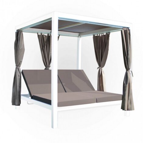 GAZEBO LETTO TIMBUKYU ALLUMINIO BIANCO SCHIENALE REGOLABILE 209X189X206H C/TENDE