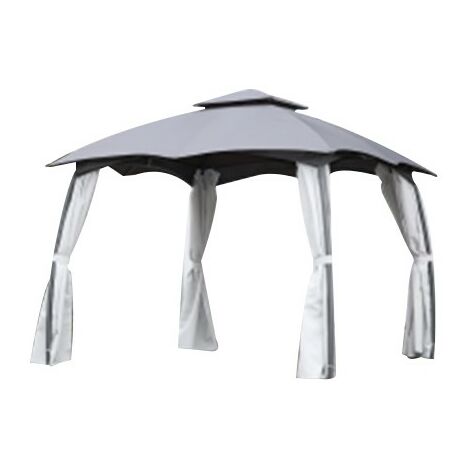 Gazebo Louisiana en acier 3x3 m avec double toit et rideaux latéraux en polyester