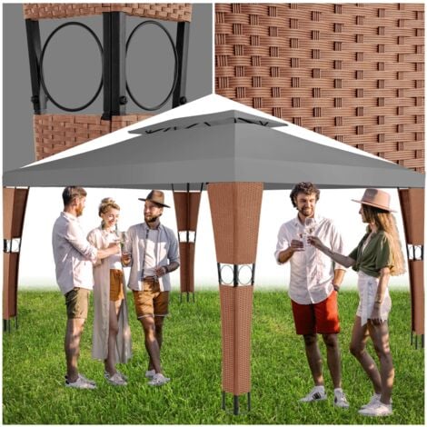 Gazebo Mona - 4 x 3 m, double roof system, water-repellent, 50+ UV protection - garden gazebo, camping gazebo, party gazebo - brown/anthracite