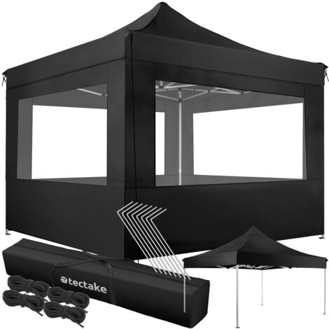Gazebo Olivia - 3 x 3 m, with aluminium frame, 4 side panels, weather-resistant - garden gazebo, gazebo with sides, camping gazebo - black