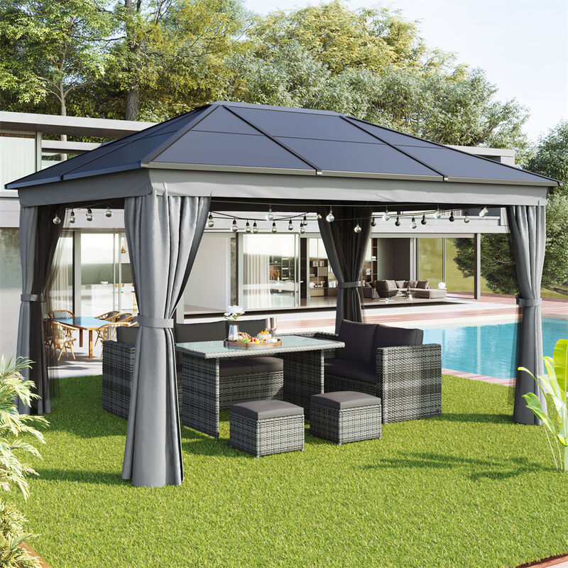 Gazebo Outdoor, 4m x 3m Aluminum Canopy Tent Shelter with Double Top and Netting for Garden Patio (Gray)