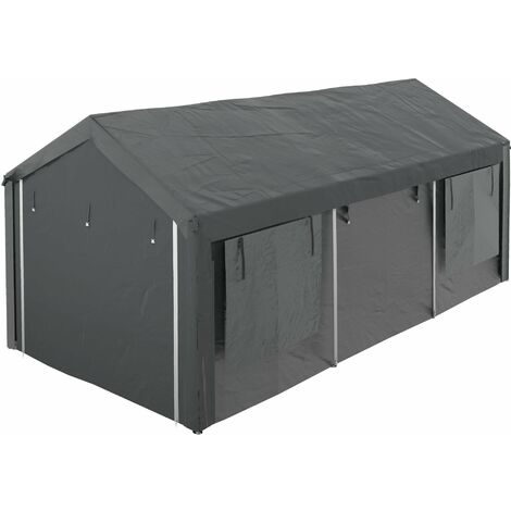 Gazebo per Auto e Feste con Altezza Regolabile 4 Porte e 4 Finestre 6x3m  Grigio Scuro