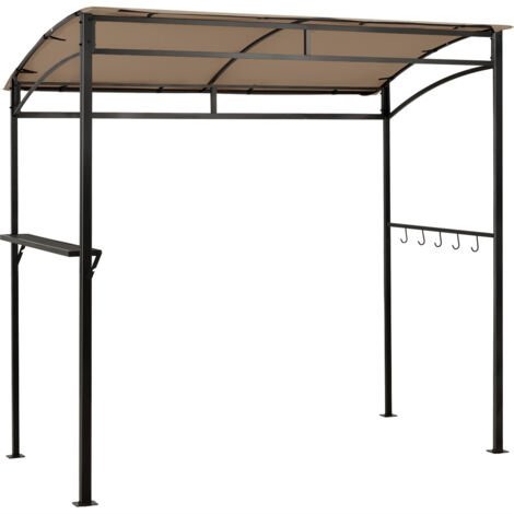 Gazebo per barbecue da 216cm con ripiano ganci e struttura in metallo, Pergola per BBQ da esterno Marrone