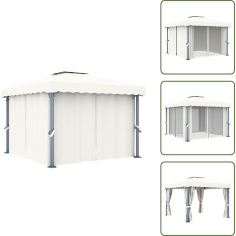 Gazebo per feste - vidaXL Gazebo con Tende 3x3 cm Bianco Crema Alluminio - Gazebo per picnic