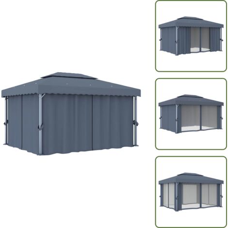 Gazebo per feste - vidaXL Gazebo con Tende 4x3 cm Antracite Alluminio - Gazebo per picnic