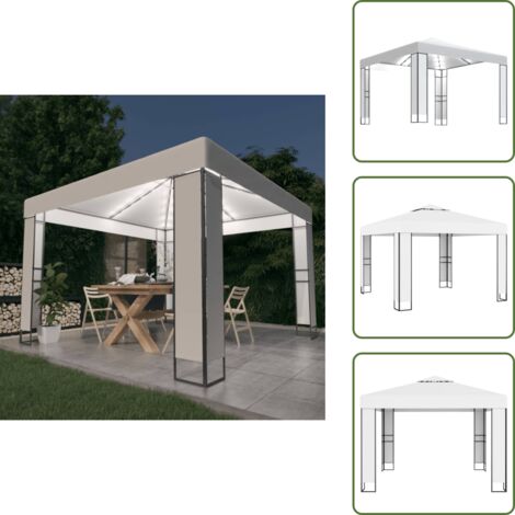 Gazebo per feste - vidaXL Gazebo con Tetto Doppio e Stringa di Luci LED 3x3 m Bianco - Gazebo per nozze