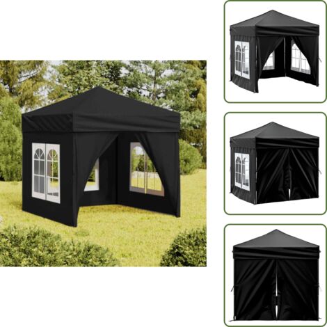 Gazebo per picnic - vidaXL Tenda per Feste Pieghevole con Pareti Laterali Nero 2x2 m - Gazebo per barbecue
