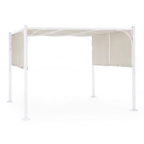 Gazebo pérgola 3x3 m con estructura de acero blanco mate y lona tórtola - Cedro