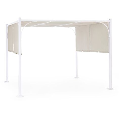 Gazebo pergola 3x3 m con struttura in acciaio bianco opaco e telo tortora - Cedro