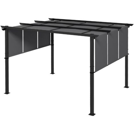 Gazebo Pergola 3x3.5 m con 3 Tettucci Regolabili in Acciaio e Poliestere Anti UV Grigio